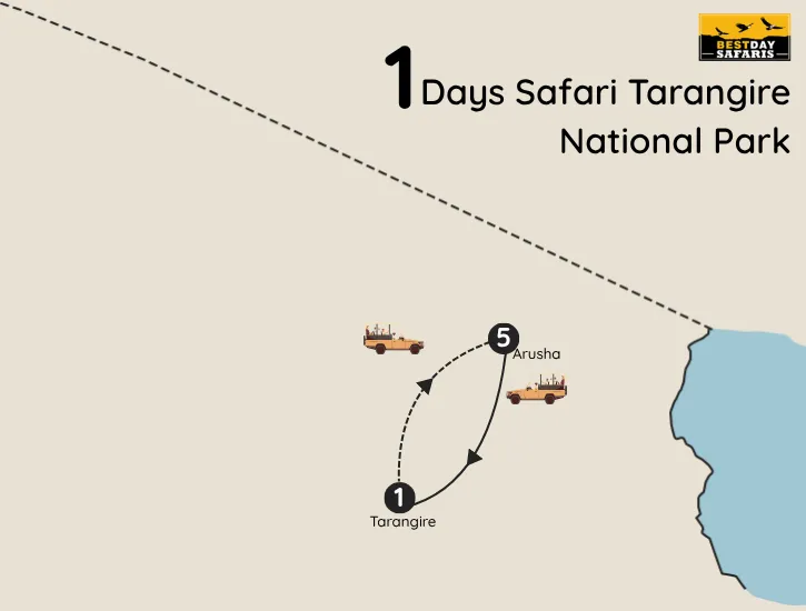 1 Day Safari Tarangire National Park Map