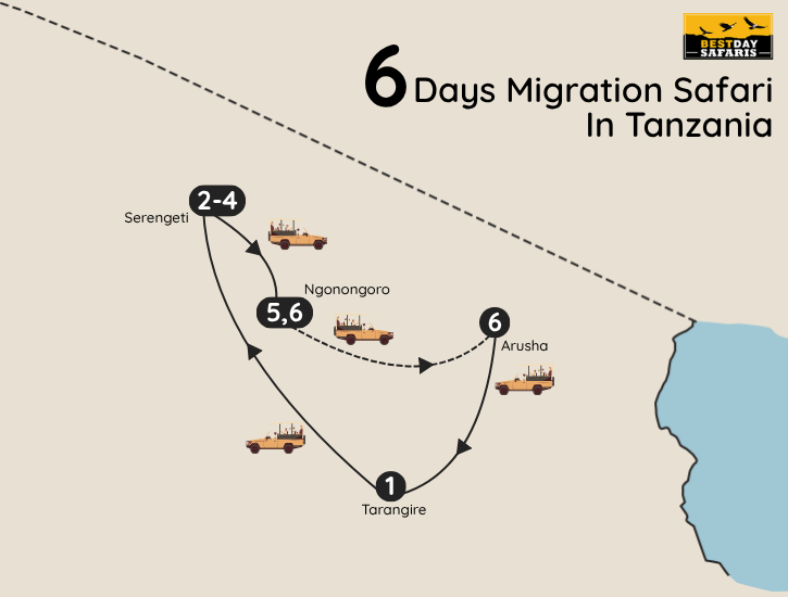 6 Days Migration Safari In Tanzania Map